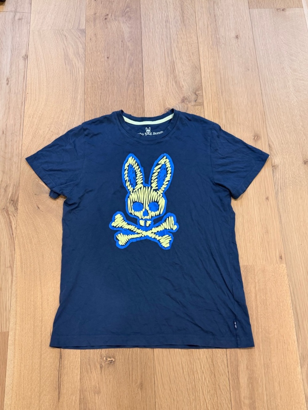Psycho Bunny Navy Graphic Bunny Skull Tee Shirt Size 4 Pima Cotton